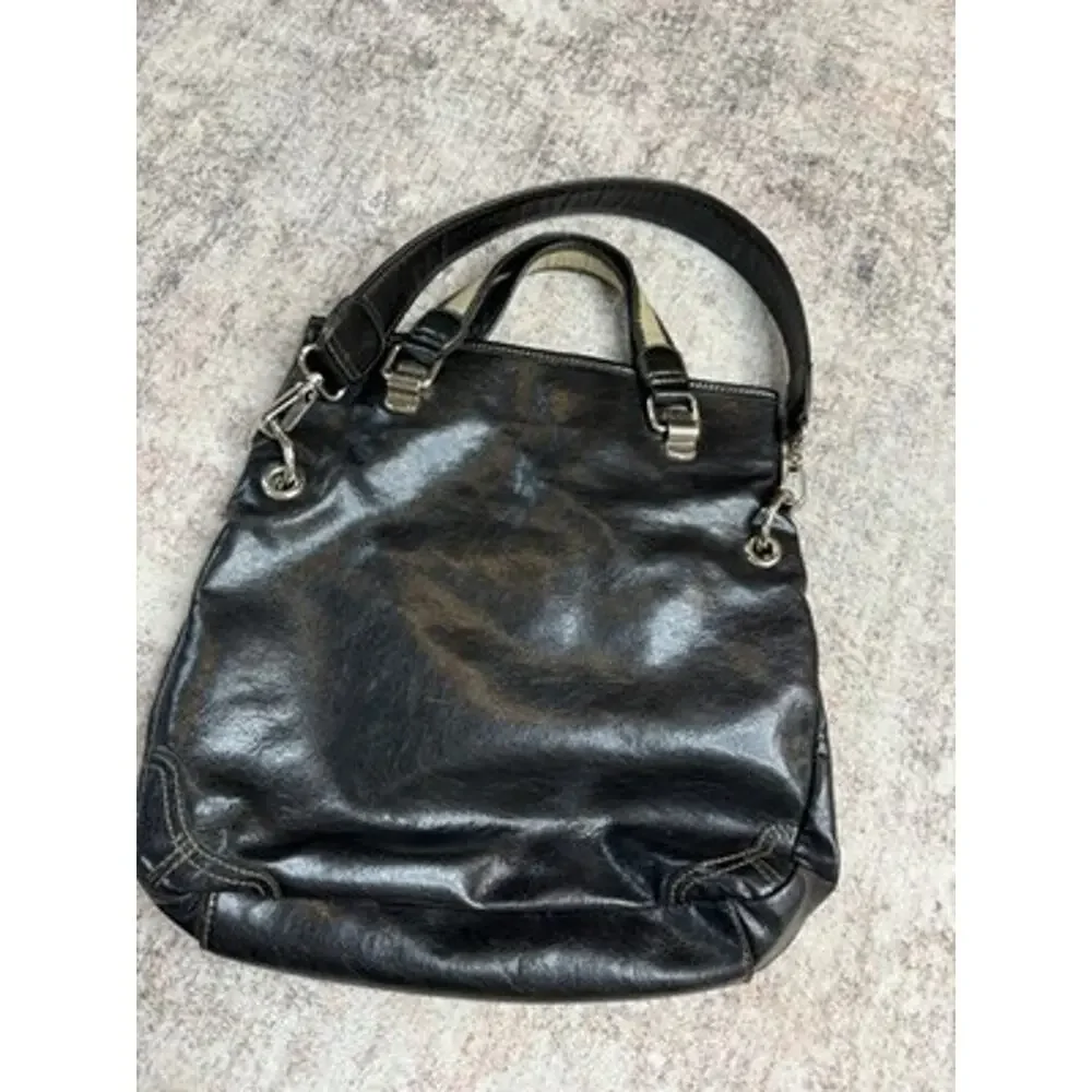 VTG Y2K Nine West Black Faux Leather Utility Tote Bag Gorpcore Canvas Cargo EUC